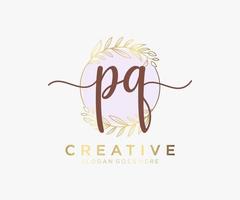 Initial PQ feminine logo. Usable for Nature, Salon, Spa, Cosmetic and Beauty Logos. Flat Vector Logo Design Template Element.