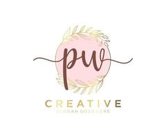 Initial PW feminine logo. Usable for Nature, Salon, Spa, Cosmetic and Beauty Logos. Flat Vector Logo Design Template Element.