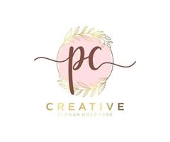 Initial PC feminine logo. Usable for Nature, Salon, Spa, Cosmetic and Beauty Logos. Flat Vector Logo Design Template Element.