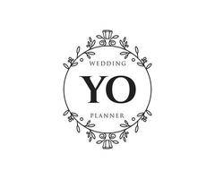 YO Initials letter Wedding monogram logos collection, hand drawn modern minimalistic and floral templates for Invitation cards, Save the Date, elegant identity for restaurant, boutique, cafe in vector