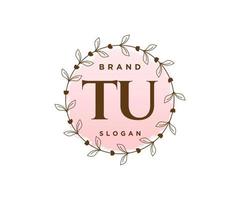 Initial TU feminine logo. Usable for Nature, Salon, Spa, Cosmetic and Beauty Logos. Flat Vector Logo Design Template Element.