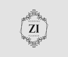 colección de logotipos de monograma de boda con iniciales zi, plantillas florales y minimalistas modernas dibujadas a mano para tarjetas de invitación, guardar la fecha, identidad elegante para restaurante, boutique, café en vector