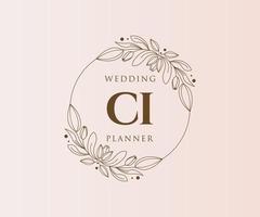 colección de logotipos de monograma de boda con letras iniciales ci, plantillas florales y minimalistas modernas dibujadas a mano para tarjetas de invitación, guardar la fecha, identidad elegante para restaurante, boutique, café en vector