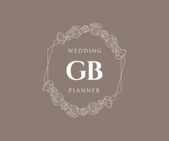 colección de logotipos de monograma de boda con letras iniciales de gb, plantillas florales y minimalistas modernas dibujadas a mano para tarjetas de invitación, guardar la fecha, identidad elegante para restaurante, boutique, café en vector