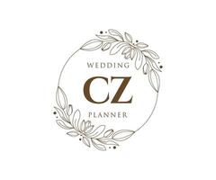 CZ Initials letter Wedding monogram logos collection, hand drawn modern minimalistic and floral templates for Invitation cards, Save the Date, elegant identity for restaurant, boutique, cafe in vector