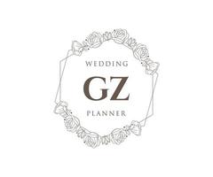 GZ Initials letter Wedding monogram logos collection, hand drawn modern minimalistic and floral templates for Invitation cards, Save the Date, elegant identity for restaurant, boutique, cafe in vector