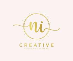 Initial NI feminine logo. Usable for Nature, Salon, Spa, Cosmetic and Beauty Logos. Flat Vector Logo Design Template Element.