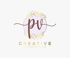 Initial PV feminine logo. Usable for Nature, Salon, Spa, Cosmetic and Beauty Logos. Flat Vector Logo Design Template Element.