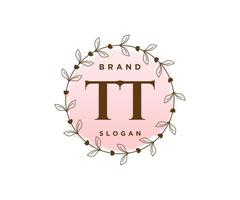 Initial TT feminine logo. Usable for Nature, Salon, Spa, Cosmetic and Beauty Logos. Flat Vector Logo Design Template Element.