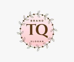 Initial TQ feminine logo. Usable for Nature, Salon, Spa, Cosmetic and Beauty Logos. Flat Vector Logo Design Template Element.