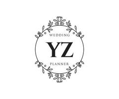 colección de logotipos de monograma de boda con letras iniciales de yz, plantillas florales y minimalistas modernas dibujadas a mano para tarjetas de invitación, guardar la fecha, identidad elegante para restaurante, boutique, café en vector