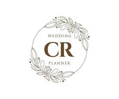 colección de logotipos de monograma de boda con letras iniciales cr, plantillas florales y minimalistas modernas dibujadas a mano para tarjetas de invitación, guardar la fecha, identidad elegante para restaurante, boutique, café en vector