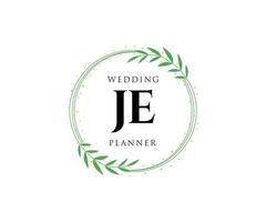 colección de logotipos de monograma de boda con letras iniciales de je, plantillas florales y minimalistas modernas dibujadas a mano para tarjetas de invitación, guardar la fecha, identidad elegante para restaurante, boutique, café en vector