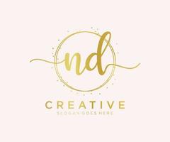 Initial ND feminine logo. Usable for Nature, Salon, Spa, Cosmetic and Beauty Logos. Flat Vector Logo Design Template Element.