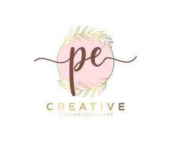 Initial PE feminine logo. Usable for Nature, Salon, Spa, Cosmetic and Beauty Logos. Flat Vector Logo Design Template Element.