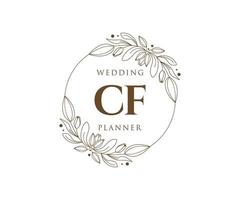 colección de logotipos de monogramas de boda con letras iniciales cf, plantillas florales y minimalistas modernas dibujadas a mano para tarjetas de invitación, guardar la fecha, identidad elegante para restaurante, boutique, café en vector