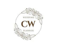 CW Initials letter Wedding monogram logos collection, hand drawn modern minimalistic and floral templates for Invitation cards, Save the Date, elegant identity for restaurant, boutique, cafe in vector