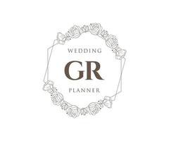 colección de logotipos de monograma de boda con letras iniciales gr, plantillas florales y minimalistas modernas dibujadas a mano para tarjetas de invitación, guardar la fecha, identidad elegante para restaurante, boutique, café en vector