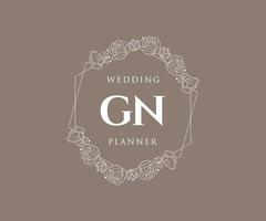 colección de logotipos de monograma de boda con letras iniciales gn, plantillas florales y minimalistas modernas dibujadas a mano para tarjetas de invitación, guardar la fecha, identidad elegante para restaurante, boutique, café en vector