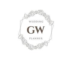 colección de logotipos de monograma de boda con letras iniciales gw, plantillas florales y minimalistas modernas dibujadas a mano para tarjetas de invitación, guardar la fecha, identidad elegante para restaurante, boutique, café en vector