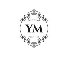 colección de logotipos de monograma de boda con letras iniciales de ym, plantillas florales y minimalistas modernas dibujadas a mano para tarjetas de invitación, guardar la fecha, identidad elegante para restaurante, boutique, café en vector