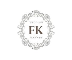 colección de logotipos de monograma de boda con letras iniciales fk, plantillas florales y minimalistas modernas dibujadas a mano para tarjetas de invitación, guardar la fecha, identidad elegante para restaurante, boutique, café en vector