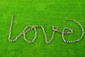 forma de cadena la palabra amor en la hierba foto