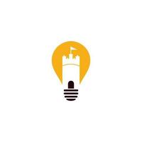 Castle and bulb lamp vector logo design. Castle Tower logo Template Vector. Creative business idea logo concept.