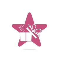 Gift box star shape concept vector logo design. illustration of gift box present, greeting, surprise. Greeting box or wrap gift box.