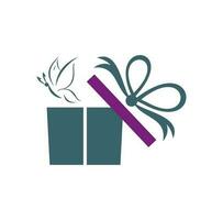 diseño de logotipo vectorial de caja de regalo. ilustración de caja de regalo presente, saludo, sorpresa. caja de saludo o caja de regalo de envoltura. vector
