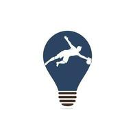 logotipo del concepto de forma de bulbo de jugador de portero. logotipo de jugador de fútbol moderno en acción - salvado por el portero vector