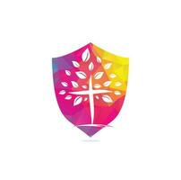 diseño de vector de icono de símbolo de cruz religiosa de árbol abstracto. logotipo de la iglesia y la organización cristiana.