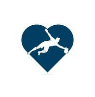 Goalkeeper player heart shape concept logo. Modern Soccer Player In Action Logo - Save By The Goalkeeper vector
