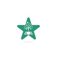 Bible Cross Tree Church star shape concept Logo Design. vector