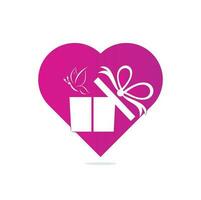 diseño de logotipo vectorial de concepto de forma de corazón de caja de regalo. ilustración de caja de regalo presente, saludo, sorpresa. caja de saludo o caja de regalo de envoltura. vector
