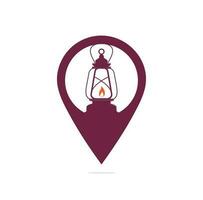Kerosene map point concept lamp logo. Vector illustration isolated on white background.