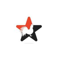 Rooster star shape concept logo design. Chicken restaurant vector logo sign. Red cock logo symbol. Rooster logo concept.