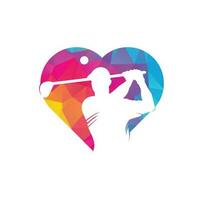 diseño de logotipo vectorial de concepto de forma de corazón de club de golf. el jugador de golf golpea el diseño del logotipo de la inspiración de la pelota. vector