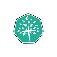 diseño de vector de icono de símbolo de cruz religiosa de árbol abstracto. logotipo de la iglesia y la organización cristiana.