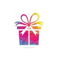 diseño de logotipo vectorial de caja de regalo. ilustración de caja de regalo presente, saludo, sorpresa. caja de saludo o caja de regalo de envoltura. vector