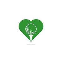 pelota de golf en el logotipo del concepto de forma de corazón aislado en fondo blanco. vector