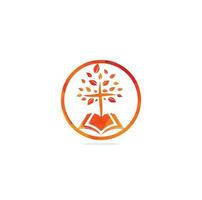 diseño del logotipo de la iglesia del árbol cruzado de la biblia. logotipo de la iglesia bíblica vector