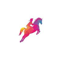 caballo de carreras con iconos de diseño de logo jockey. logotipo del deporte ecuestre. jinete montando caballo de salto. logotipo de equitación. vector