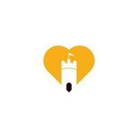 Castle heart shape concept logo design concept vector. Castle Tower logo Template Vector. vector