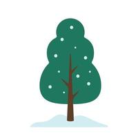 árbol de invierno simple con nieve en ilustración de vector de dibujos animados lindo