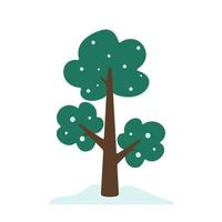 árbol de invierno simple con nieve en ilustración de vector de dibujos animados lindo