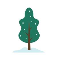 árbol de invierno simple con nieve en ilustración de vector de dibujos animados lindo