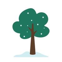 árbol de invierno simple con nieve en ilustración de vector de dibujos animados lindo