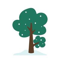 árbol de invierno simple con nieve en ilustración de vector de dibujos animados lindo