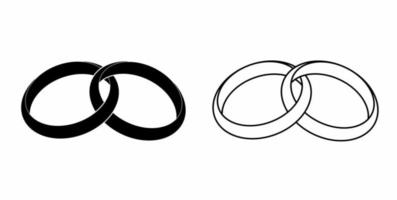 outline silhouette wedding rings icon set isolated on white background vector